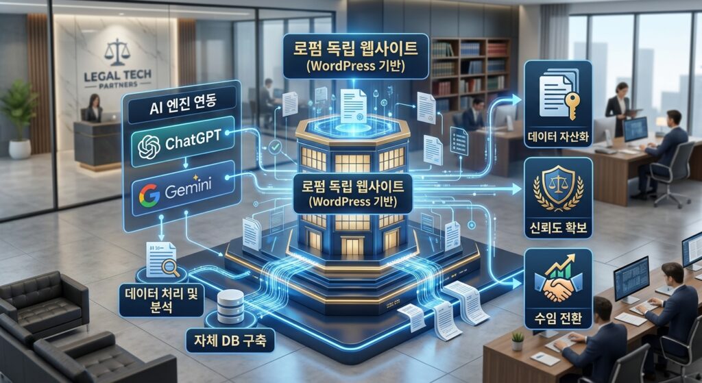 로펌의 독립 웹사이트 기반 데이터 자산화 구조도